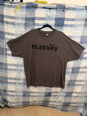 Playboy Gray Graphic Print Short Sleeve T-Shirt 1X